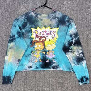 Nickelodeon Rugrats T-Shirt Womens 2XL Blue Reckless Duo BFF Long Sleeve Crop